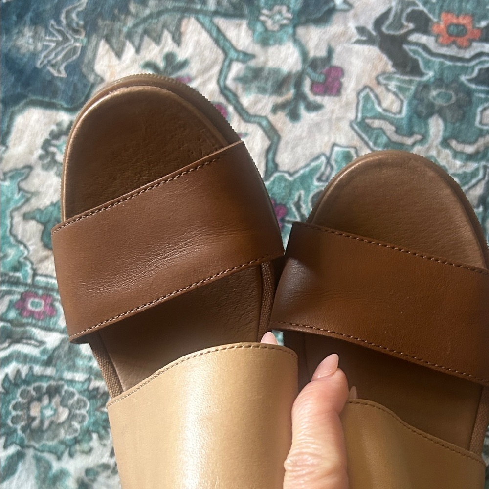 Sorel Two-Tone Brown & Tan Slingback Wedge Sandals - Picture 5 of 5